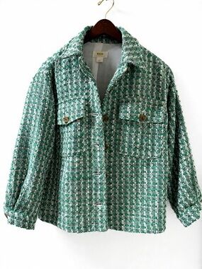 Anthropologie Green Tweed Button-Front Blazer Jacket
